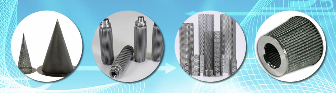 conical strainer, pleated filter, perforated filter tube and air filter.