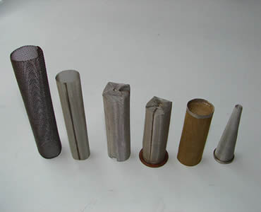 Six different kinds of cylindrical filters stand on the white background.