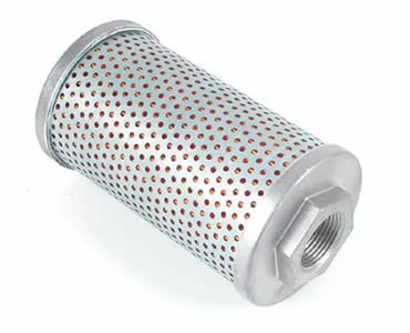 The outside of hydraulic oil filter made of a layer of perforated metal mesh.
