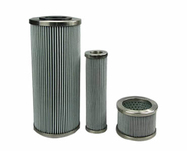 Three different sizes of hydraulic oil filters made of pleated stainless steel mesh.