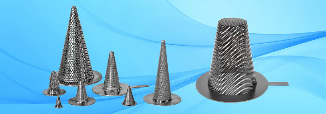 Conical strainers manufactured with sharp bottom or flat bottom.